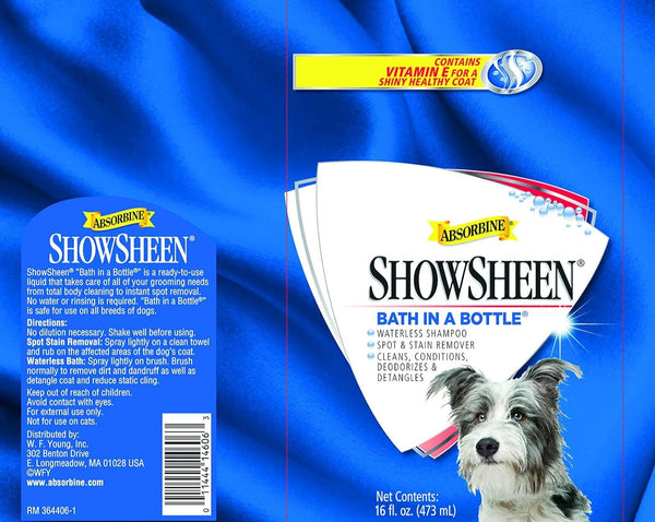 Showsheen for dogs contains vitamin e for a shiny healthy coat for dogs