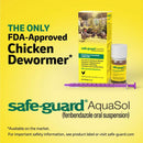 Safe-Guard AquaSol chicken dewormer packaging with text on a yellow background
