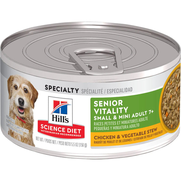 Hill's Science Diet Adult 7+ Senior Vitality Small & Mini canned dog food, Chicken & Vegetable Stew, 5.5 oz, case of 24