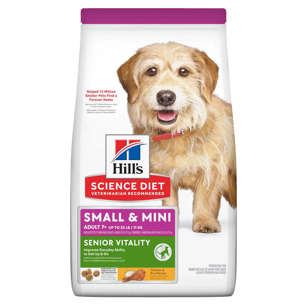 Hill's Science Diet Adult 7+ Senior Vitality Small & Mini Chicken & Rice Recipe Dry Dog Food, 3.5 lb bag