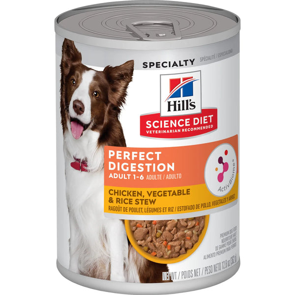 Hill's Science Diet Adult Perfect Digestion Chicken, Vegetable & Rice Stew Canned Dog Food, 12.8-oz, case of 12