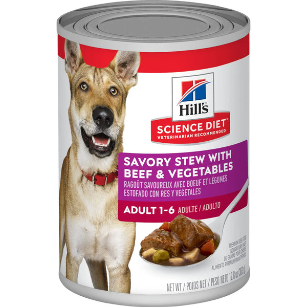 Hill's Science Diet Adult Canned Dog Food, Savory Stew with Beef & Vegetables, 12.8 oz, 12 Pack wet dog food