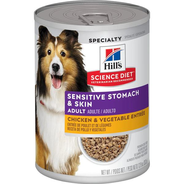 Hill's Science Diet Adult Sensitive Stomach & Skin Canned Dog Food, Chicken & Vegetable Entrée, 12.8 oz, 12 Pack wet dog food