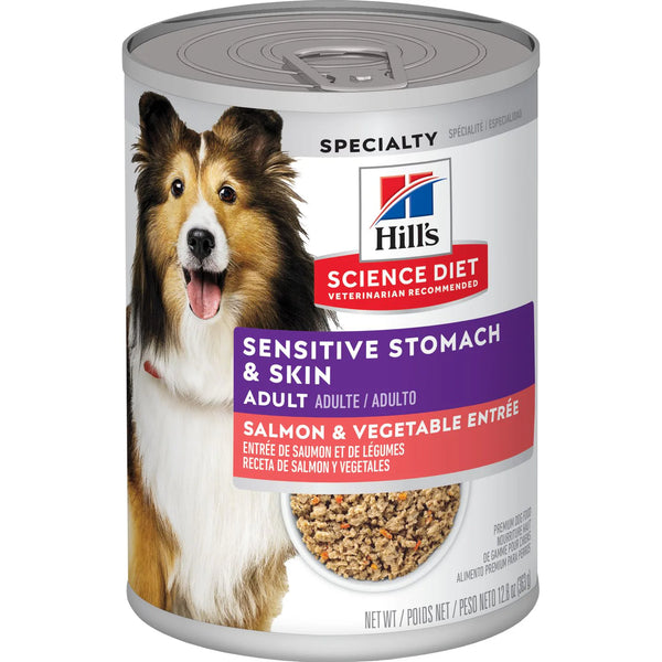 Hill's Science Diet Adult Sensitive Stomach & Skin Canned Dog Food, Salmon & Vegetable Entrée, 12.8 oz, 12 Pack wet dog food