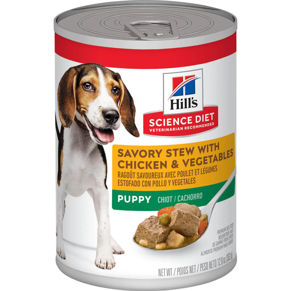 Hill's Science Diet Puppy Canned Dog Food, Savory Stew with Chicken & Vegetables, 12.8 oz, 12 Pack wet dog food