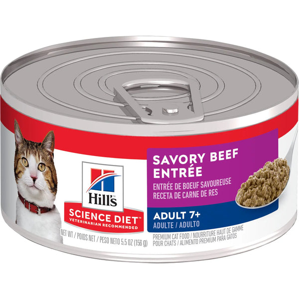 Hill's Science Diet Senior 7+ Canned Cat Food, Savory Beef Entrée (5.5 oz x 24 cans)
