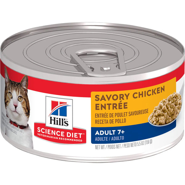 Hill's Science Diet Senior 7+ Canned Cat Food, Savory Chicken Entrée, 5.5 oz, 24 Pack wet cat food
