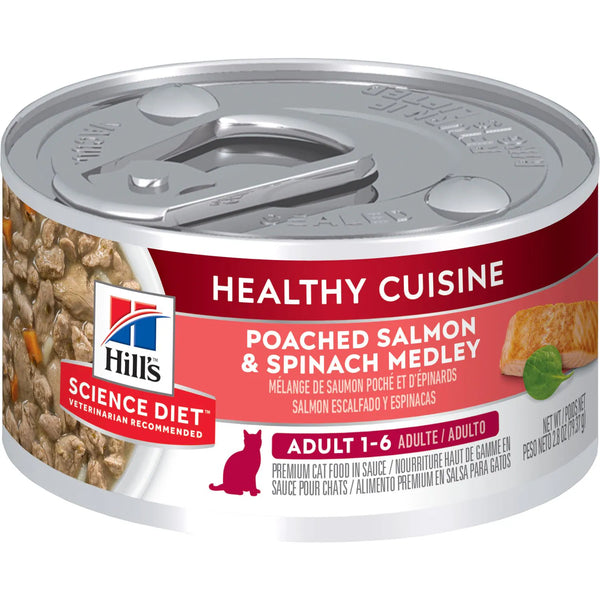 Hill's Science Diet Adult Healthy Cuisine Canned Cat Food, Poached Salmon & Spinach Medley, 2.8 oz, 24 Pack wet cat food