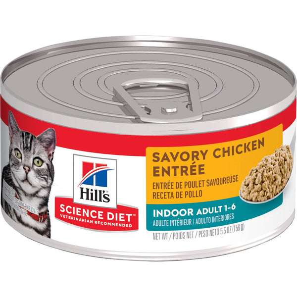 Hill's Science Diet Adult Indoor Canned Cat Food, Savory Chicken Entrée, 5.5 oz, 24 Pack wet cat food