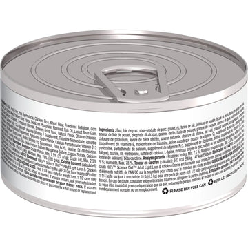 Hill's Science Diet Adult Light Canned Cat Food, Liver & Chicken Entrée, 2.9 oz, 24 Pack wet cat food