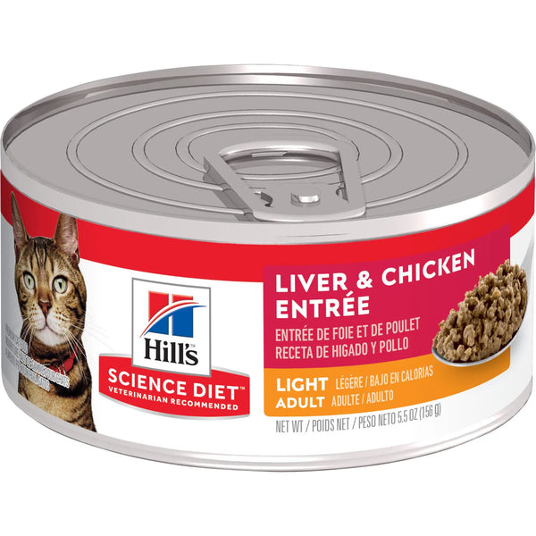 Hill's Science Diet Adult Light Canned Cat Food, Liver & Chicken Entrée, 2.9 oz, 24 Pack wet cat food