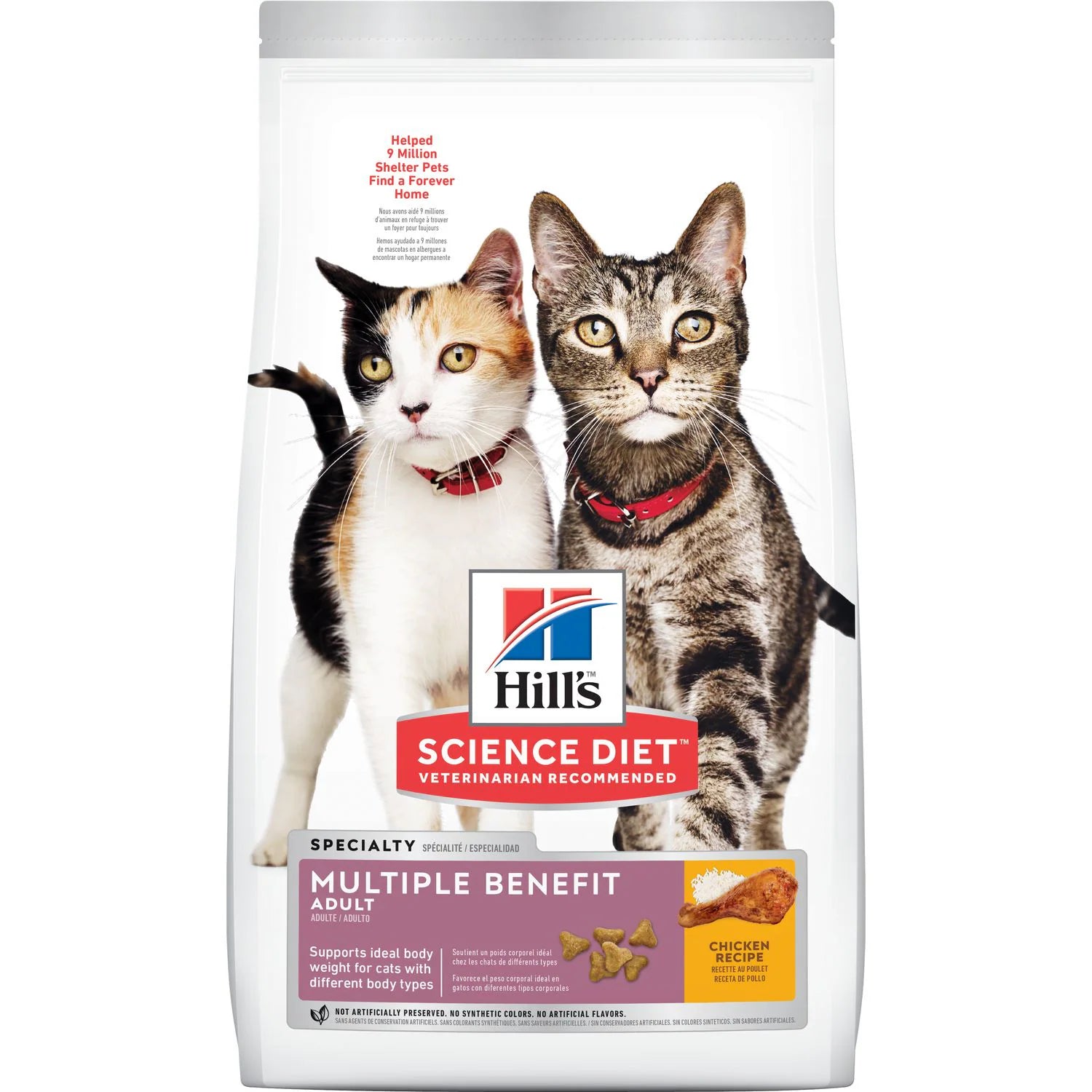 Hill's Science Diet Adult Multiple Benefit Dry Cat Food, Chicken Recipe, 15.5 lb Bag