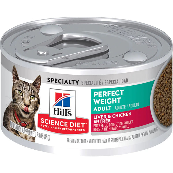 Hill's Science Diet Adult Perfect Weight Canned Cat Food, Liver & Chicken Entrée, 2.9 oz, 24 Pack wet cat food