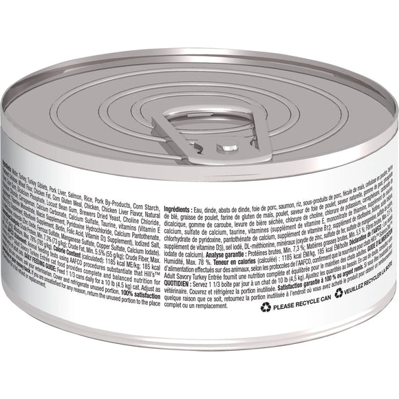 Hill's Science Diet Adult Canned Cat Food, Savory Turkey Entrée, 5.5 oz, 24 Pack wet cat food