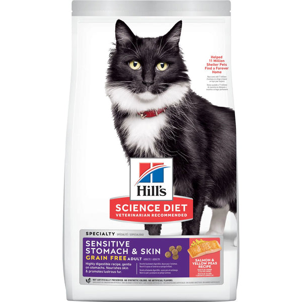 Hill's Science Diet Adult Sensitive Stomach & Skin Grain Free Dry Cat Food, Salmon & Yellow Pea Recipe, 13 lb Bag