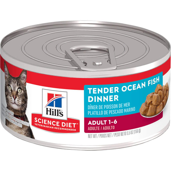 Hill's Science Diet Adult Canned Cat Food, Tender Ocean Fish Dinner, 5.5 oz, 24 Pack wet cat food