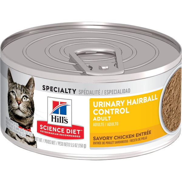 Hill's Science Diet Adult Urinary & Hairball Control Canned Cat Food, Savory Chicken Entrée, 5.5 oz, 24 Pack wet cat food
