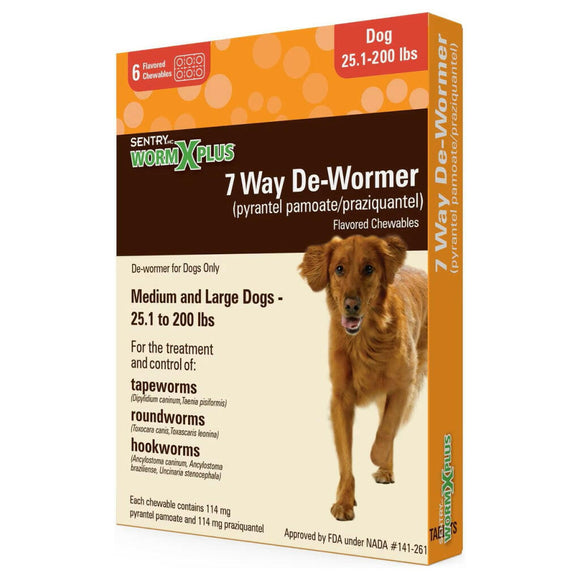 Sentry HC 7 Worm X Plus Way De-Wormer for Tapeworms Roundworms & Hookworms Medium & Large Dogs - 6 tablets - Dog