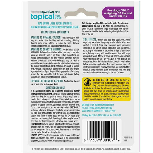 Sergeant's Guardian Pro Flea & Tick Topical for Dogs, 33 lbs and under backside