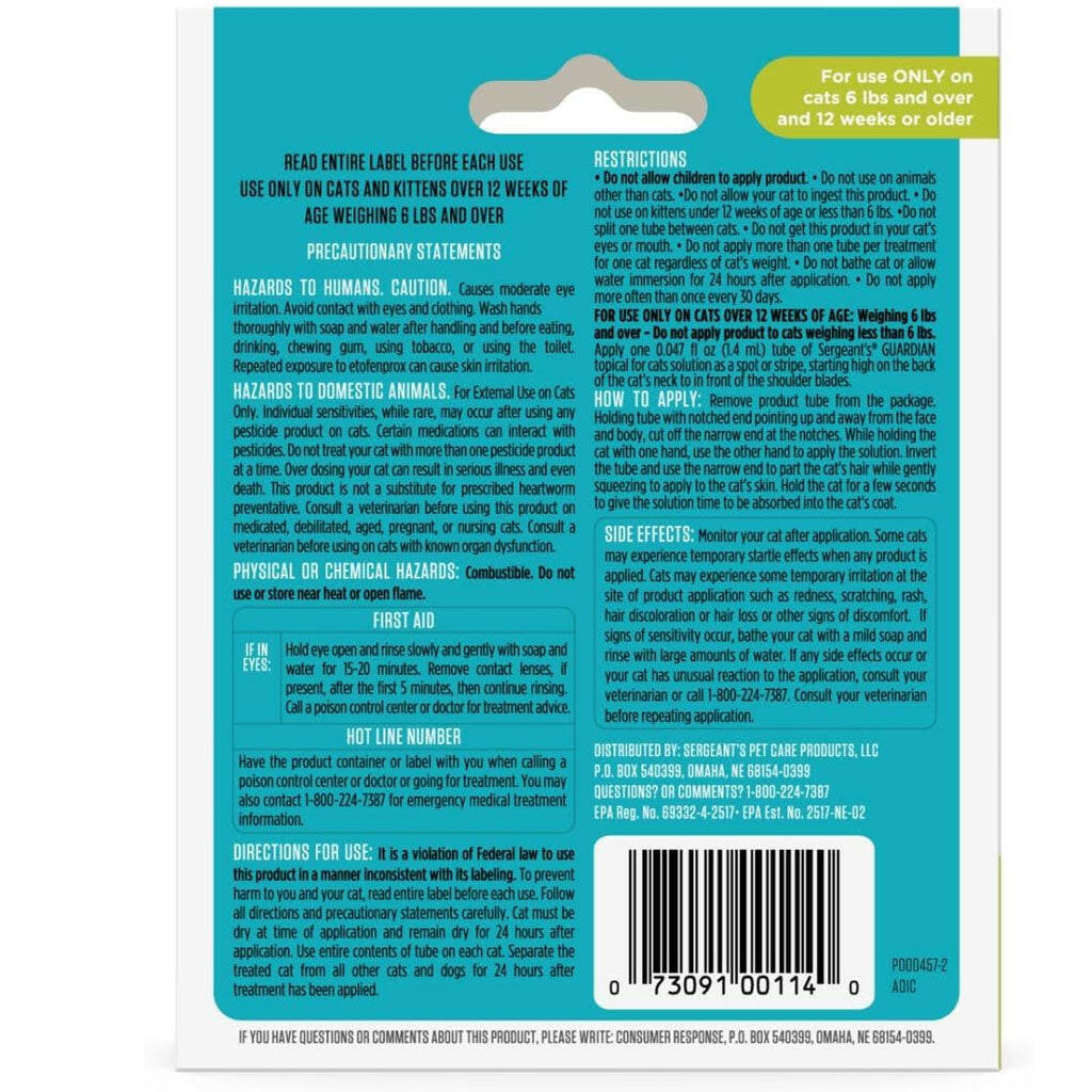 Sergeant's Guardian: Topical Flea and Tick for Cats 6 lbs+