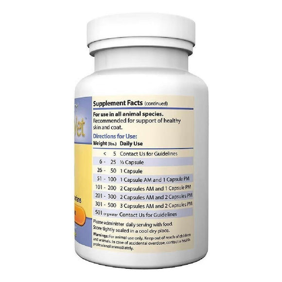 Supplement Facts - Directions for use of SHaNa Vet Healthy Skin and Seasonal Allergies Support Capsules for Pets