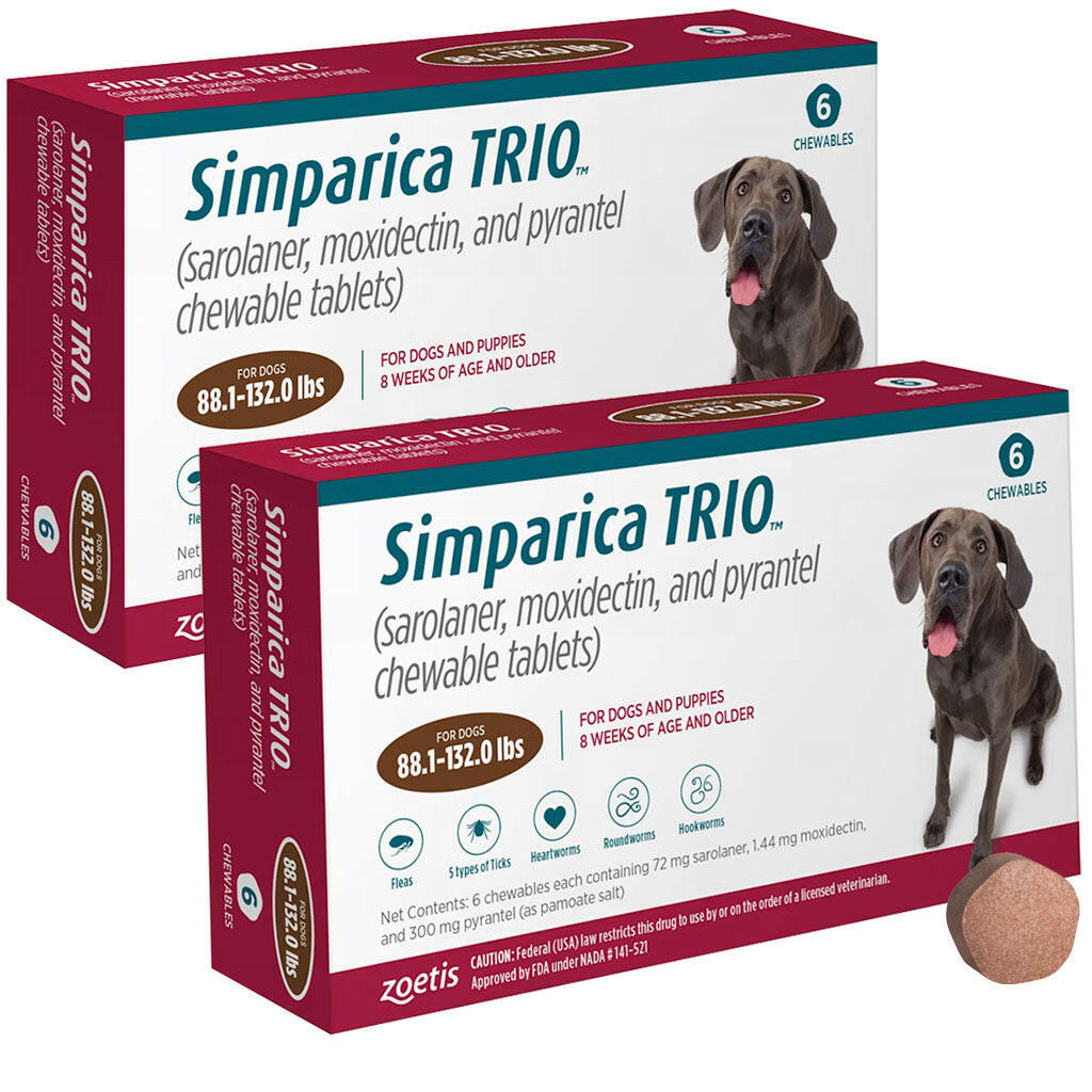 Simparica Trio Fleas Chewable Tablets for Dogs | 88.1-132.0 lbs