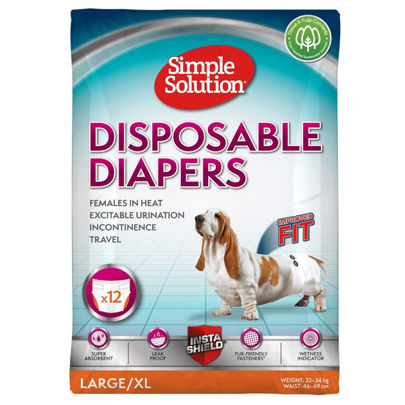 Simple Solution Disposable Female Dog Diapers (12 pack) - Large/X-Large (18-27’’ waist) - Dog Diapers 10
