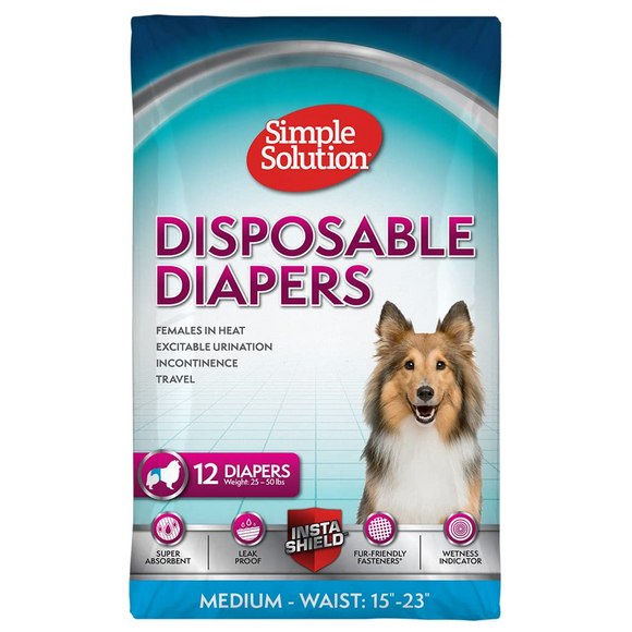 Simple Solution Disposable Female Dog Diapers (12 pack) - Medium (15-23’’ waist) - Dog Diapers 11