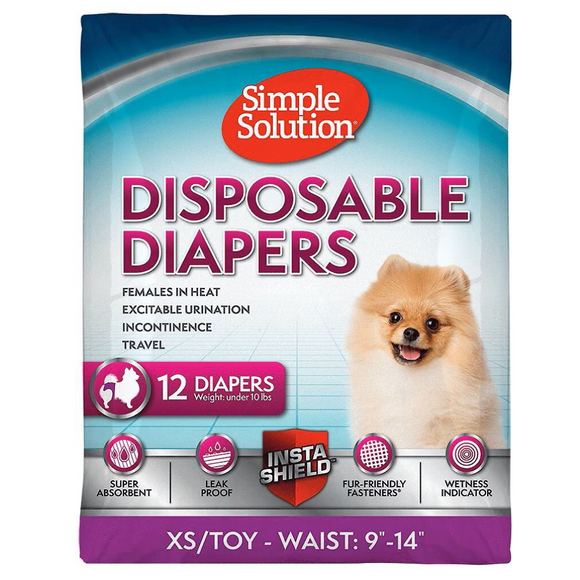 Simple Solution Disposable Female Dog Diapers (12 pack) - X-Small (9-14’’ waist) - Dog Diapers 12