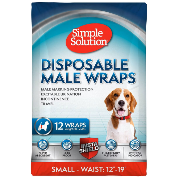 Simple Solution Disposable Male Dog Wraps (12 pack) - Small (12-19’’ waist) - Dog Diapers 10