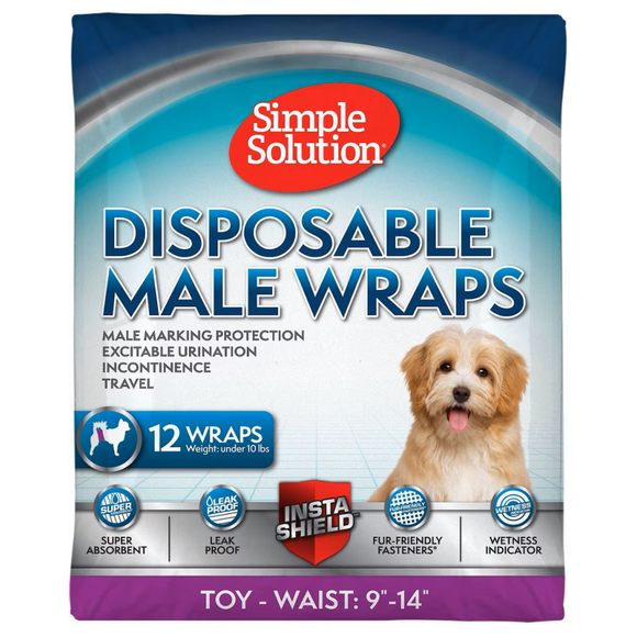 Simple Solution Disposable Male Dog Wraps (12 pack) - Toy (9-14’’ waist) - Dog Diapers 11