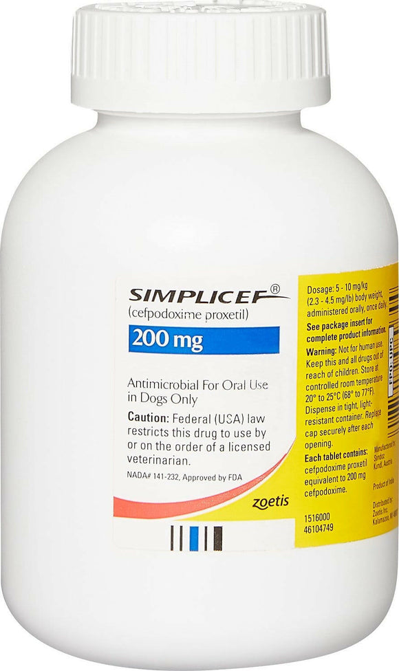 Simplicef (cefpodoxime proxetil) Tablets - Antibiotic for Dogs - 200-mg / 100 tablets - Pet Medicine 3