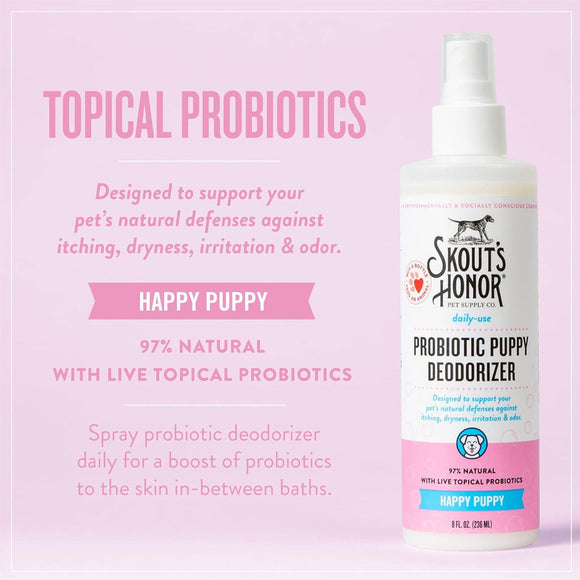 Skout’s Honor Happy Puppy Probiotic Daily Use Dog Deodorizing Spray 8-oz - Pet Fragrances & Deodorizing Sprays 9