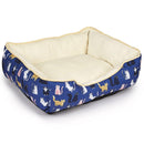 Pet bed with cat pattern on a blue background