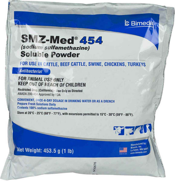 SMZ-Med 454 (sodium sulfamethazine) Soluble Powder (1 lb) - Pet Medicine 1