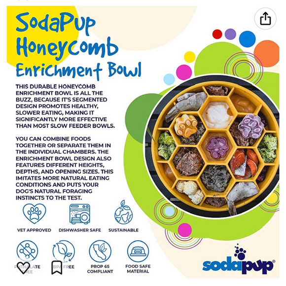 SodaPup Honeycomb Enrichment Slow Feeder eBowl for Dogs (8’’) - Pet Bowls Feeders & Waterers 2