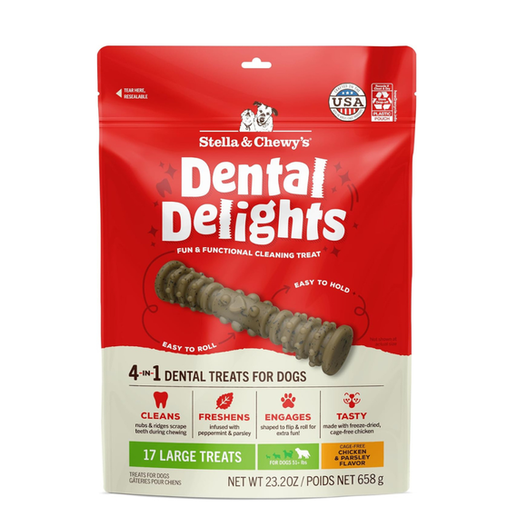Stella & Chewy’s Dental Delights 4-in-1 Dental Treats for Dogs - Large / 17 ct - Dog Dental Chews & Treats 15