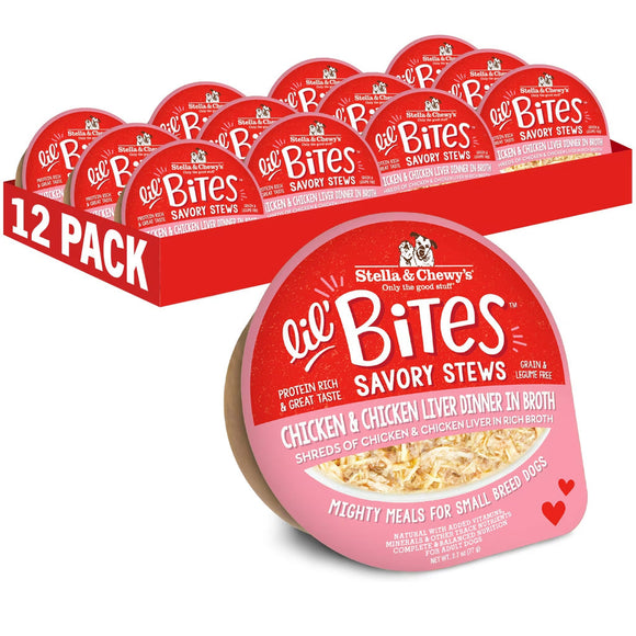 Stella & Chewy’s Lil Bites Savory Stews Dinner in Broth Wet Dog Food 2.7-oz case of 12 - Chicken & Chicken Liver - Dog