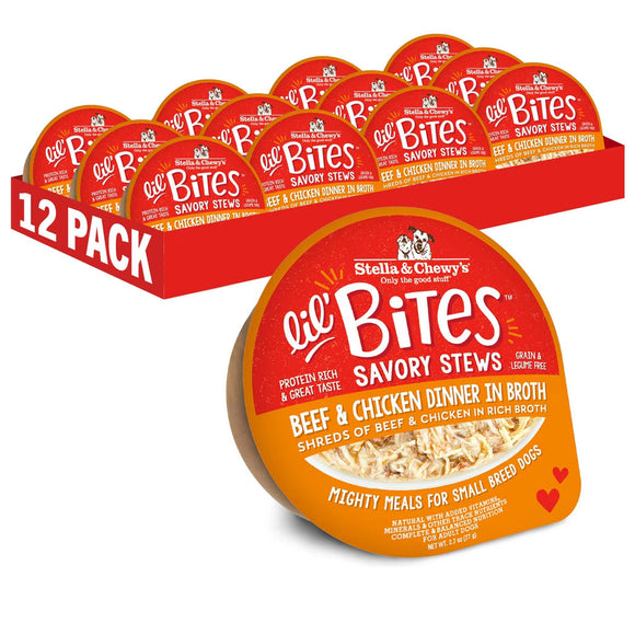 Stella & Chewy’s Lil Bites Savory Stews Dinner in Broth Wet Dog Food 2.7-oz case of 12 - Beef & Chicken - Dog Food 1