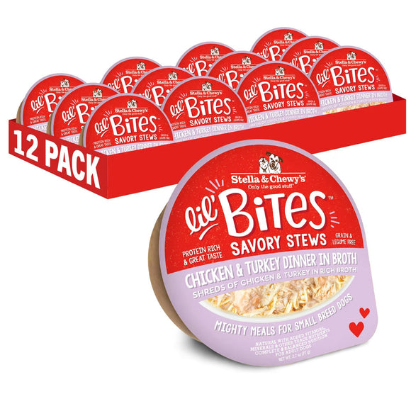 Stella & Chewy’s Lil Bites Savory Stews Dinner in Broth Wet Dog Food 2.7-oz case of 12 - Chicken & Turkey - Dog Food 10