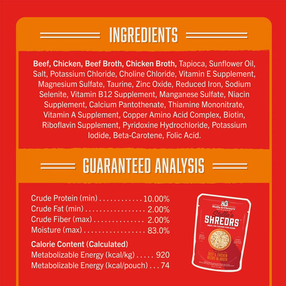 Stella & Chewy’s Shredrs Recipe in Broth Meal or Topper Wet Dog Food 2.8-oz case of 24 - Dog Food Toppers & Mixers 30