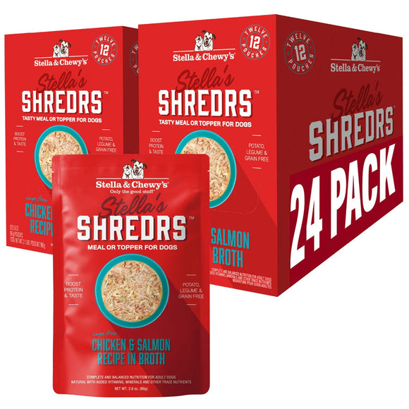 Stella & Chewy’s Shredrs Recipe in Broth Meal or Topper Wet Dog Food 2.8-oz case of 24 - Chicken & Salmon - Dog Food