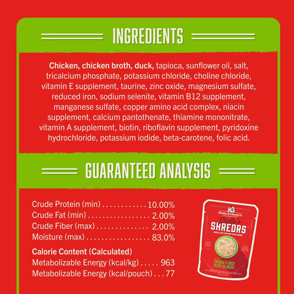 Stella & Chewy’s Shredrs Recipe in Broth Meal or Topper Wet Dog Food 2.8-oz case of 24 - Dog Food Toppers & Mixers 9