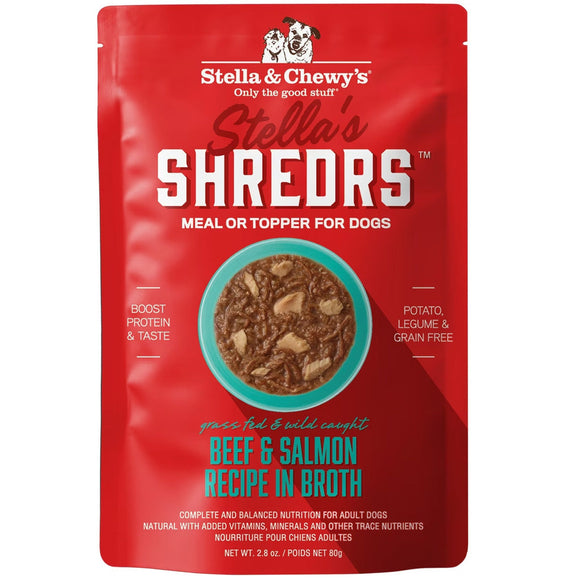 Stella & Chewy’s Shredrs Recipe in Broth Meal or Topper Wet Dog Food 2.8-oz case of 24 - Beef & Salmon - Dog Food