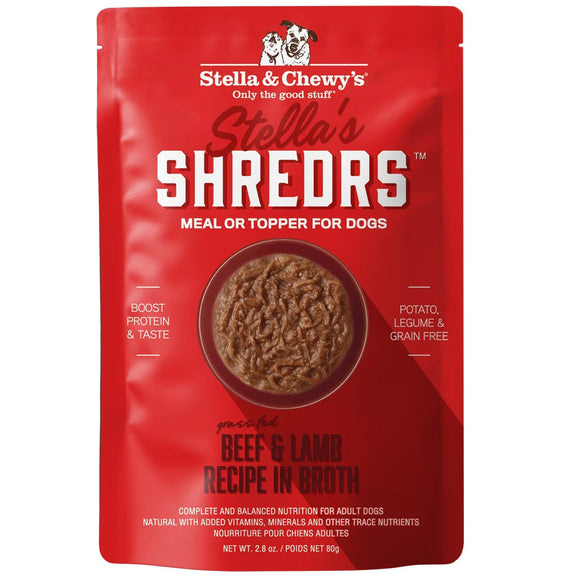 Stella & Chewy’s Shredrs Recipe in Broth Meal or Topper Wet Dog Food 2.8-oz case of 24 - Beef & Lamb - Dog Food Toppers