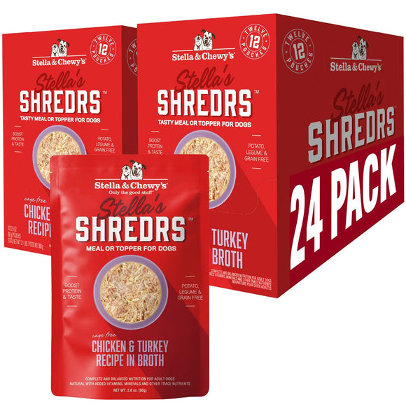 Stella & Chewy’s Shredrs Recipe in Broth Meal or Topper Wet Dog Food 2.8-oz case of 24 - Chicken & Turkey - Dog Food