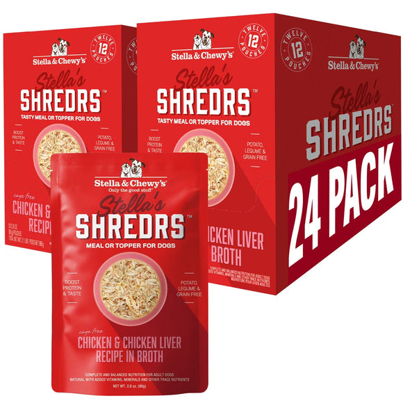 Stella & Chewy’s Shredrs Recipe in Broth Meal or Topper Wet Dog Food 2.8-oz case of 24 - Chicken & Chicken Liver - Dog