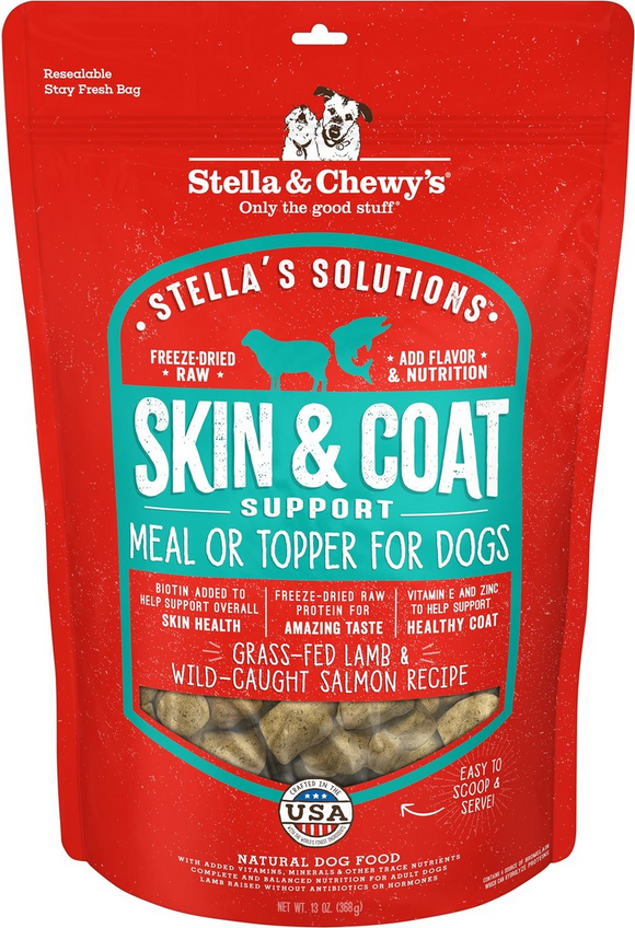 Stella & Chewy’s Stella’s Solutions Skin & Coat Boost Lamb & Wild-Caught Salmon Freeze-Dried Dinner Morsels For Dogs
