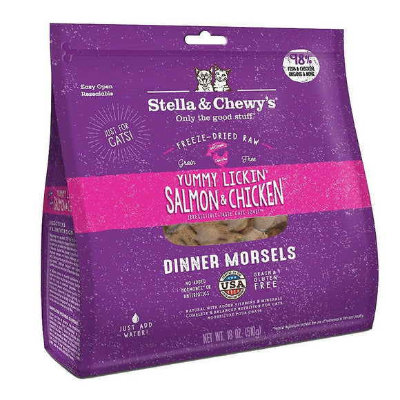 Stella & Chewy's Yummy Lickin' Salmon & Chicken Dinner Morsels Freeze-Dried Raw Food for Cats (18 oz)