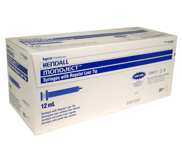 Monoject 12cc Luer-Slip Syringe, No Needle (80 count)